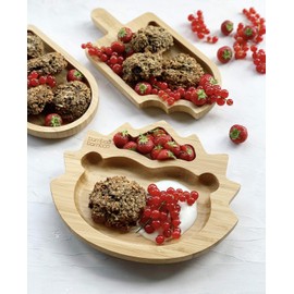 bamboo bamboo ® Baby and Toddler Suction Plate for Feeding and Weaning | Bamboo Plate with Secure Suction | Suction Plates for Babies from 6 Months (Cherry, Hedgehog)