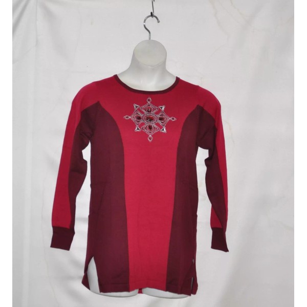Bob Mackie Embroidered Medallion Sweater Size L Burgundy/ Red