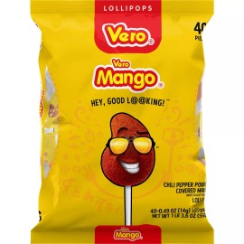 Vero Chili Pepper Powder Covered Mango Candy Lollipops Bag 40pcs Gluten Free