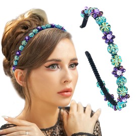 Yokawe Vintage Crystal Flower Headband Baroque Beads Hairband Ceremony Photography Concert Hair Accessories for Women (Style 1)