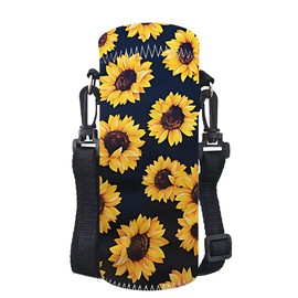 Ruhuayoupin Water Bottle Sling Bag Portable 25 Oz Soft Water Bottle Holder for Walking Adjustable Neoprene Hanging Sleeve for Travel(Yellow Sunflower)
