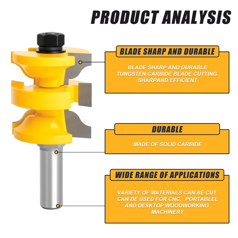 MEIGGTOOL Router Bit Set 1/2-Inch Shank, 3Pcs/Set Extended Tenon Entry
