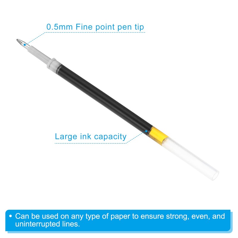 PATIKIL 0.5mm Ink Pen Refills Black, 100 Pcs Replaceable Gel