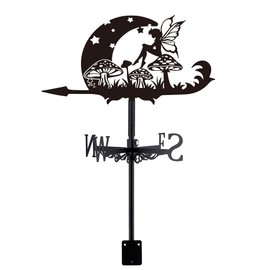 SUPERDANT Moon Elves Weathervane Fairy Elf Mushroom Weather Vane for Roof Fairy Wind Vanes for Sheds Black Wind Direction Indicator for Farmhouse Yard Farm Shed Garden Decoration