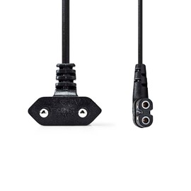 Power Cable | Euro Plug | IEC-320-C7 | 2.00 m | Angled | 2x 0.75 mm² | Copper | Flat | Nickel | H03VVH2-F 2 x 0.75 mm² | PVC | Power Plug: Euro/Type C (CEE 7/16) | Mains Power Supply
