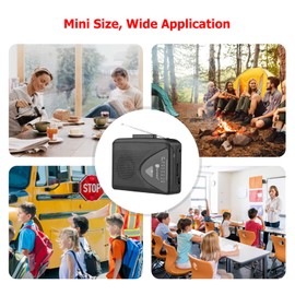 WANXIAO TON009 Portable Cassette Player AM/FM Radio Auto Reverse Auto Stop Mini Stereo Tape Player 3.5mm Earphone Jack Adjustable Volume Home School Travel, Black