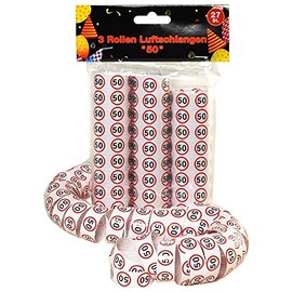 Schnooridoo 50th Birthday Party Supplies 37 Varieties Confetti Streamers Balloons Banner Napkins (Streamers 50 Inches, 3-Piece Red/White)