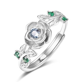 Zeuslia Rose Ringe 925 Silber Verstellbar Aquamarin Ring Mit Geburtsstein März Schmuck Geschenke für Damen Frauen