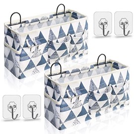 KANRICHU 2pcs Large Wall Hanging Organizer Bag, Linen Fabric Door Hanging Storage Baskets with Pockets, Waterproof Bin for Kitchen, Bedroom, Office, RV Camper (Triangle)