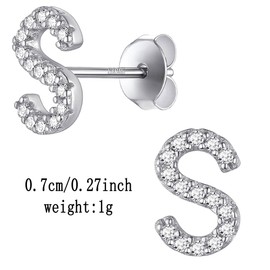 S925 Silver Stud Earring for Women Girl.Initial Letter A-Z Earrings Diamond-Accented Hypoallergenic Jewellery Gift (S)