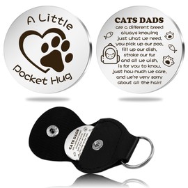 Fenreen Cat Dad Gifts For Men - Gifts For Cat Lovers Dad Pocket Hug Token With Leather Keychain Father Day Christmas Stocking Stuffers For cats Owners Cats Dads
