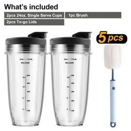 Ninja Blender Cups Replacement 5pcs, 24oz Ninja Cups for Blender Ninja Blender Replacement Parts for Auto iQ BL642-30 BL450-30 BL482-30 BL687CO-30 ect.