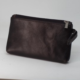 BAWAKO Genuine Leather Wallet with Two Zip Compartments for Men and Women, Purse Coin Card Key, dark brown, Classic