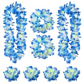 BEBAOVO Hawaiian Leis Set - Hawaiian Luau Flower Leis Headband Necklaces Bracelets for Luau Party, Blue