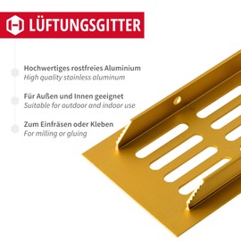 Gedotec Ventilation grille square made of aluminium, 1 piece exhaust grille, anodised brass, 400 x 60 mm, door grille aluminium for indoor and outdoor use, ventilation grille square for screwing on,