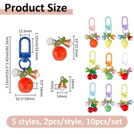 SUPERFINDINGS Pack of 10 5 Styles Fruit Pendant Key Ring Strawberry Bag Pendant Cherry Key Chain Bags Extension Chain Accessories for Handbags Bags Purses Car DIY Ornament