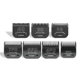 Black Detachable Pet Dog Grooming Clipper Stainless Steel Blades Set,Compatible with Andis,Oster A5,Wahl KM10 Series Clippers,Cut Length 1/100"(0.25mm) to 1/2"(13mm) ,7 Pack (10+30+40+7FC+5FC+4FC+3FC)
