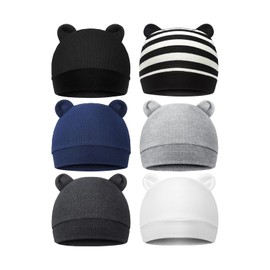 AMMENGBEI 6 Pack Newborn Baby Hat Bear Ears Beanie Caps Baby Boy Hats for 0-3 Months(One Size,Set G/0-3 Months)