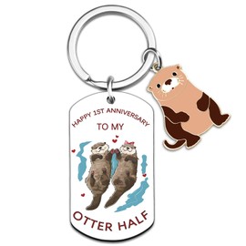 XzmaaoX 1 Year Anniversary Keychain Gifts For Boyfriend Girlfriend Cute Otter Keychain For Husband Wife Romantic One Year Wedding Anniversary Keychain Gifts For Men Women