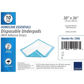 Abena Essentials Disposable Underpads w/Adhesive Strips, 30" x 36"