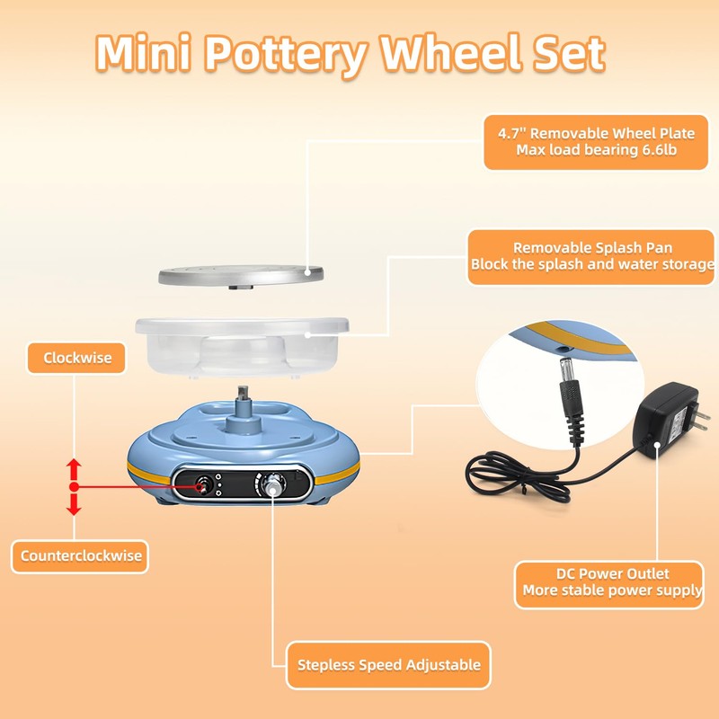 Mini Pottery Wheel Kit for Kids - 4.7" Turntable Two-Way