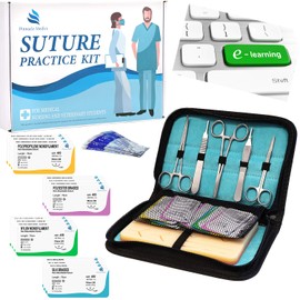 Suture Kit | Suture Practice Kit for Medical Students | Suture Pad and Tool Kit | 24 Mixed Sutures Thread with Needle | Medical, Nursing, and Vet Student Suture Training | Step by Step Video Tutorial