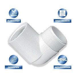 White 3/4 inch FNPT female pipe thread x 3/4 inch MNPT male pipe thread 90 Degree Street Elbow Sch 40 PVC 90 Degree Elbow Pipe Connector for Home Sewer Plumbing Water Line