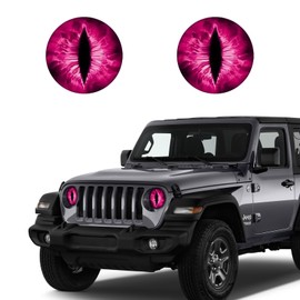 QKYS 2PCS Beast Eyes Decals, 3D Stereo Eyes Headlight Stickers, Jeep Stickers Round Headlight Eye Decal，Funny Decals Body Window Bumper Decoration Compatible with Car Truck Jeep Wrangler（Rose Red）