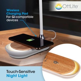 OttLite Inspire LED Desk Lamp with Wireless Charging - ClearSun LED Technology - Flexible Neck, Dimmable with Touch Controls & Night Light Feature - for Offices, Dorm Rooms, & Bedside Tables
