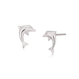 Vanbelle Sterling Silver Jewelry - Rhodium Plated with 925 Stamp - Playful Dolphin Stud Earring - Elegant Beautifully Handcrafted for Women
