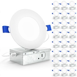 Sunco 24 Pack 4 Inch Ultra Thin LED Recessed Ceiling Lights Slim, 5000K Daylight, Dimmable 10W=60W, 650 LM, Damp Rated, Canless Wafer Thin with Junction Box - ETL & Energy Star.