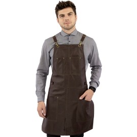 Under NY Sky Leather Apron - Cross-back Straps, Split-Leg, Riveted, Lined – Genuine Leather for Barbers, Chef, Bartender, Barista (Brown)