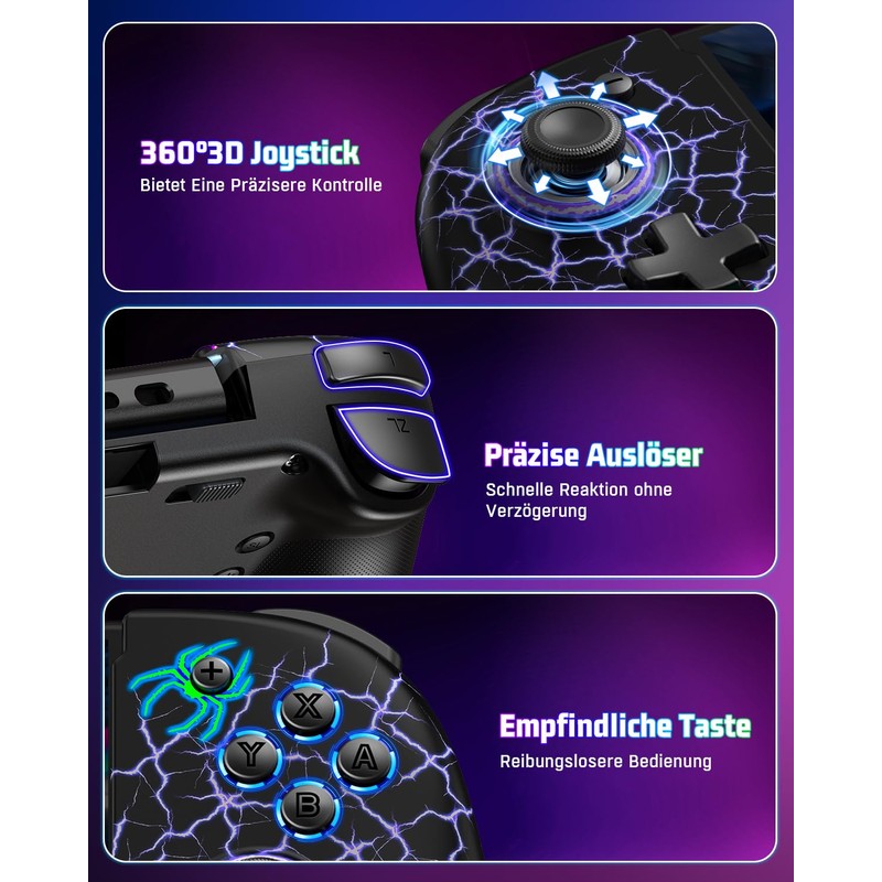 GAMSINGY Kabellos Handheld Switch Controller, Cooles RGB-Licht Switch Controller Griffe