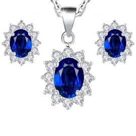 Crystalline Azuria Women 18ct White Gold Plated Ellipse Blue Simulated Sapphire Zirconia Crystals Set Pendant Necklace 17.7 inches Earrings