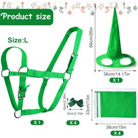 10 PCS Christmas Horse Costume, Green Christmas Horse Hat with Horse Santa Leg Wraps Xmas Santa Horse Halter and Bow Ties For Horse Tails Christmas Horse Accessory for Horse Winter Xmas Holiday Party