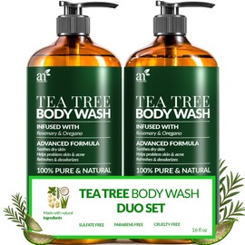 Artnaturals Antibacterial Tea Tree Oil Body Wash For Men & Women Remedy Soap Extra Strength - Helps Treat Acne, Athletes foot, Eczema, Toenail Fungus & Jock Itch & Ringworm (16 Fl Oz (Pack of 2)