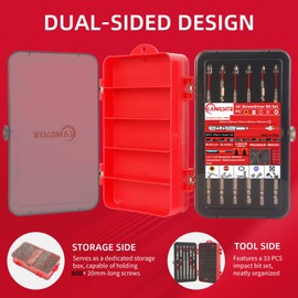 Impact Driver Bit Set 33PC | High Magnetic Screwdriver Drill Bit Set & S2 Steel Impact Bits | Dual-Sided Tool Box: Anti-Slip Bits + Screw Organizer & Small Parts Organizer | w/Bit Holder & Magnetizer