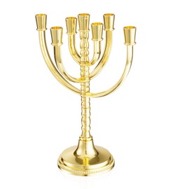 Rotatable Gold Plated Menorah 7 Branch Hanukkah Menorah Candle Holder - Jewish Menorahs 7 Arm Candlestick Holder - Chanukah Candle Holders Shabbat -6.7 inches