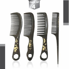Black Hair Comb Professional Detangling Men Styling Curly Plastic Combs Women Wide Tooth Salon Wet Dry Cutting Comb Long Short Thick Thin Hair Parting Boys Hair Accessories Waterproof Combs (4Pcs)