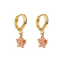 FFLaiwah Sparkly Pink Star Hoop Earrings Rhinestone Star Dangle Earrings Y2K Valentine's Day Birthday Jewelry Sisters