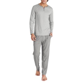 DAVID ARCHY Mens Pajamas Set Cotton Long Sleeve Sleepwear Lounge Wear Pants with Pocket Striped Henry Collar (XL, Heather Dark Gray)