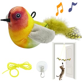 LEWISER Cat Toys Hanging Bird, Retractable Cat Teaser Toy, Vivid Chirping, Interactive Catnip Toys for Indoor Cats Kitten Play Chase Exercise, Set R