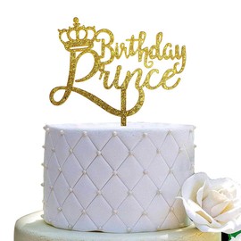 Decoración para tarta de príncipe de cumpleaños para decoración de tarta de príncipe (acrílico dorado brillante)