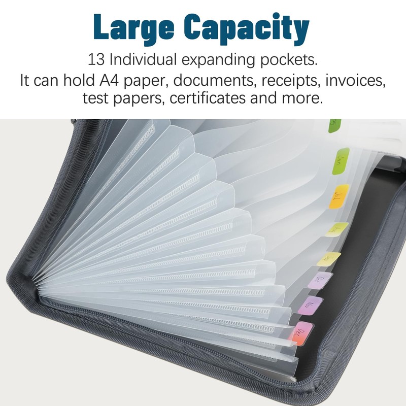 13 Pockets Extended Folder Organiser, Box Document Bags with Coloured