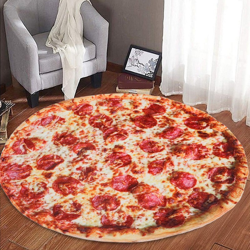 Kid Toddlers Pizza Pattern Rug Baby Washable Fluffy Playmat Round