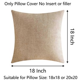 Demetex Linen Cushion Covers 45x45 cm Decorative Beige Cushion Cases Square Neutral Pillow Covers for Party Birthday Dining Room, 45cm x 45cm, Set of 2, Light Linen