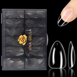 UNA GELLA Short Almond Nail Tips, 504PCS Long Lasting Short Almond Soft Gel Full Cover Nail Tips False Almond Nails Clear Acrylic Gelly Tips for Acrylic Nail Extensions Press On Nails, 12 Sizes