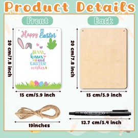 R HORSE Baby’s First Easter DIY Footprint Wooden Hanging Sign with Marker Pen, 3D Bunny Carrot Footprint Art Craft DIY Kit, Newborn Keepsake Gift Milestone Photo Props Nursery Decor