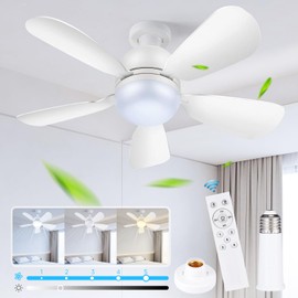 E26 Socket 20" Fan Light Ceiling Fan 5 Level Speed Three Color Temperature Smooth Brightness Adjustment with Remote for Light Replacement for Living Room Bedroom Kitchen 1500 Lumens(White 2Pack)