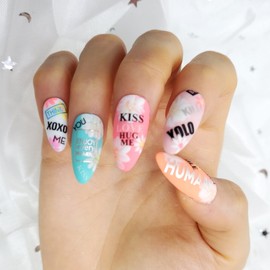 ✏Lettering Art Handmade Nail Tips - Short C Curve Coffin / ✏래터링아트 수제네일팁 - 숏C커브코핀